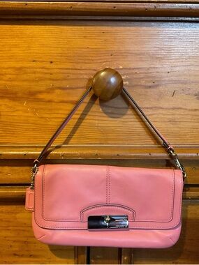Coach Pink Leather Shoulder Bag with Polished Hardware